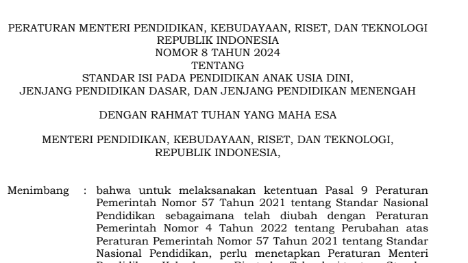 Permendikbudristek No 8 Tahun 2024