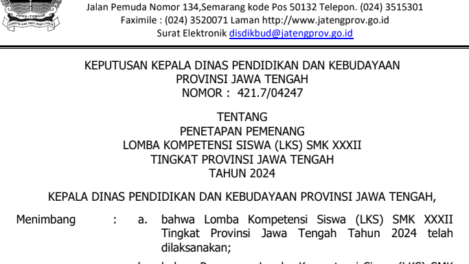 Hasil LKS SMK Propinsi Jawa Tengah