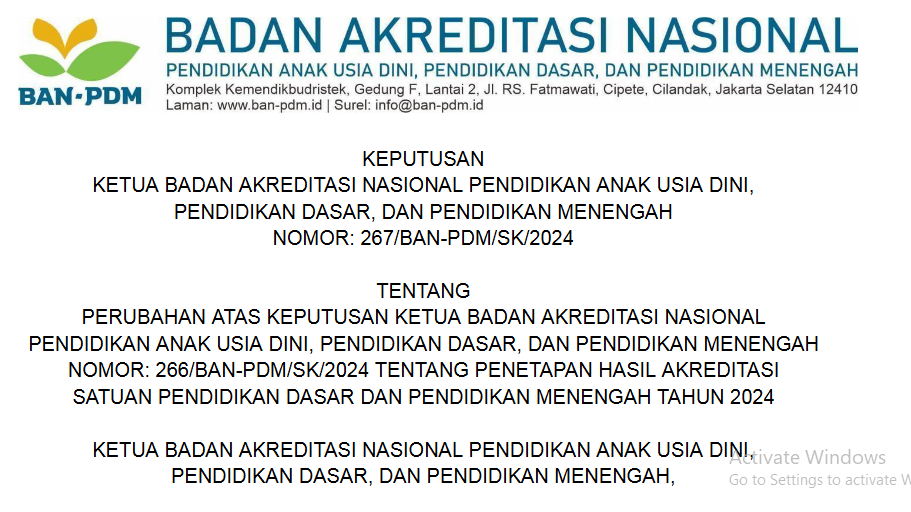 Hasil Akreditasi Sekolah Tahun 2024