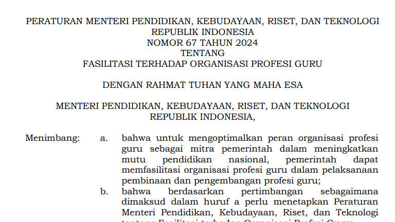 Permendikbudristek Nomor 67 Tahun 2024